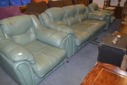 Green Leather Three Piece Suite Three Seat Sofa an