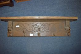 Oak Wall Mounted Hat & Coat Shelf with Five Hooks