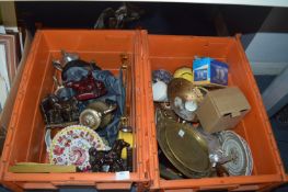 Two Orange Storage Boxes and Contents of Pottery O