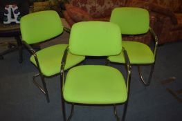 Set of Three Lime Green & Chrome Reception Armchai