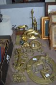 Brassware Including Porthole, Horse Brasses, Door