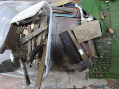 Box of Assorted Tools Including Drill Bits, Saws,