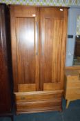 Teak Effect Two Door Wardrobe with Two Drawer