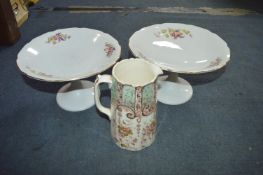 Two Floral Decorated Pottery Tazza and Jug