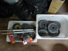 *Two Boxes of Plate Weights, Dumbbell Bars and Spr