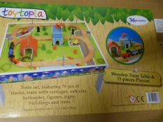 *Wooden Train Table and 75 Piece Playset