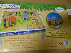 *Wooden Train Table and 75 Piece Playset