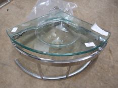 *Small Clear Glass Corner Sink with Chrome Bracket