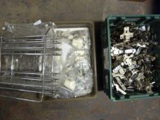 Box of Hinges, Two Wire Racks and a Tray of Fittin