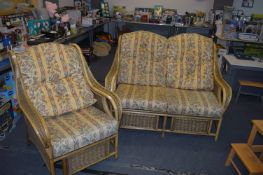 Cane Conservatory Two Seat Sofa, and Armchair