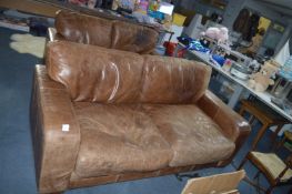 Pair of Brown Leatherette Two Seat Sofas