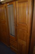 Pine Single Wardrobe with Mirror and Three Drawers