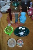 1950's Coloured Glass Dressing Table Set, etc.