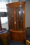 Walnut Effect Corner Display Cabinet with Glass Do