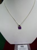 *Sterling 925 Silver Enameled Purple Pendant on Fi