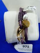 *Purple Leather Bracelet with Charm and Pearl