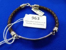 *Unique Braided Brown Leather Bracelet with Sterli