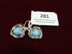 *Pair of Silver Love Heart Earrings Set with Opals