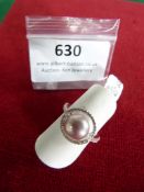 *Sterling 925 Silver Ring with Inset Pearl Size:52