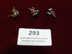*Three Pairs of Silver Stud Earrings Set with Ston