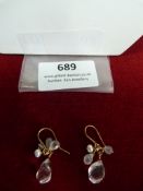 *Pair of Sterling 925 Silver & Crystal Glass Pear