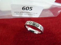 *Brushed Stainless Steel Ring with Five Inset Ston