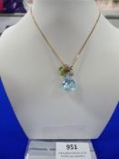 *9ct Gold Chain with Topaz Peridot and a Pink Tour