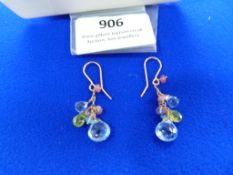 *Pair of 9ct Gold Drop Earrings with Coloured Ston