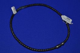 *50cm Black Leather Necklace with Stainless Steel