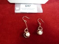 *Pair of Hook Pearl Earrings in Rose Gold Finish (