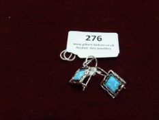 *Pair Square Silver Earrings Set with Opals