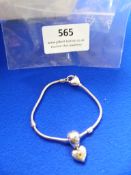 *Sterling 925 Silver Bracelet Chain with Heart Cha