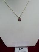 *Sterling 925 Silver Pendant with Four Pink Stones