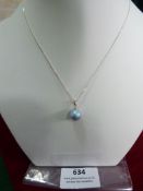 *Sterling 925 Silver Chain with Iridescent Blue Pe