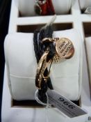 *Black Leather Bracelet with 