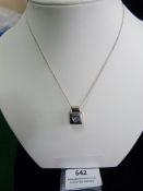 *Sterling 925 Silver Pendant on Chain, Blue Crysta