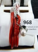 *Red Leather Bracelet with Charm and a Pearl