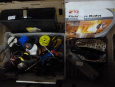 Box Containing Fire Blanket, Hair Trimmer, Soldering Tools, etc.