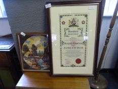 Framed Certificate and a Embroidery