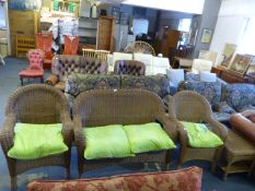 Four Piece Cane Conservatory Suite; Two Seat Sofa,