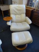 Stressless Cream Leather Reclining Swivel Chair wi