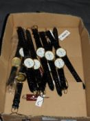 Box of Ten Wristwatches with Faux Leather Straps (