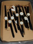 Box of Ten Wristwatches with Faux Leather Straps (
