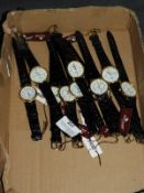 Box of Ten Wristwatches with Faux Leather Straps (