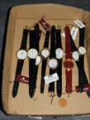 Box of Ten Wristwatches with Faux Leather Straps (
