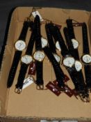 Box of Ten Wristwatches with Faux Leather Straps (