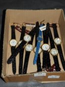 Box of Ten Wristwatches with Faux Leather Straps (