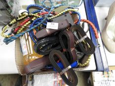 Box of Assorted Leather Belts, Bungee Straps, etc.