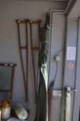 Set of Canvas Stretchers and a Pair of Wooden Crutches