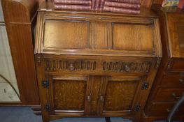 Oak Linen Fold Front Bureau
